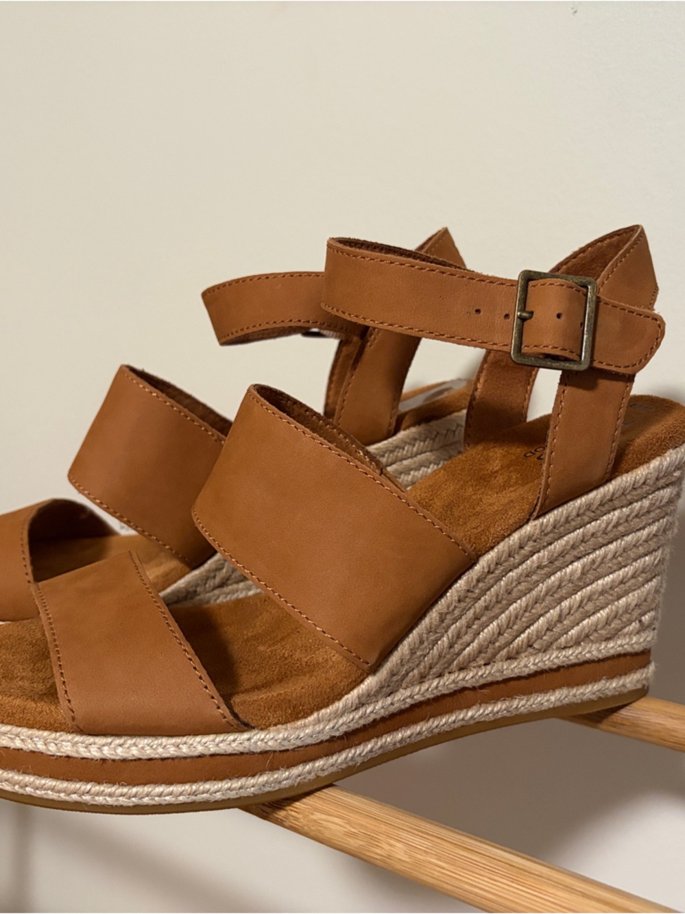 Toms Brown Espadrille Wedge Sandals with Ankle Buckle